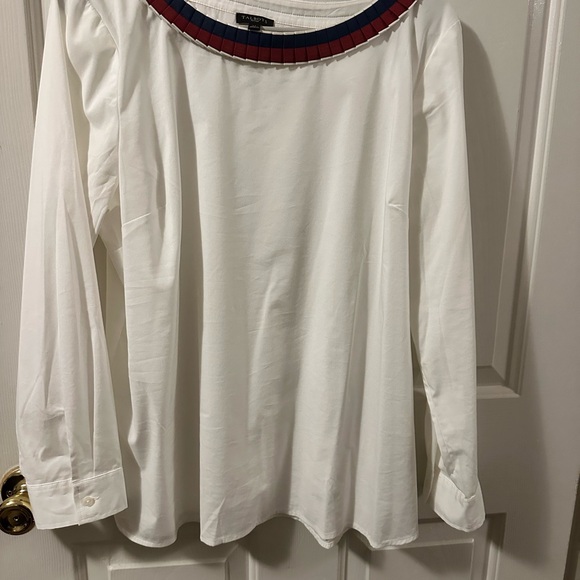 Talbots Tops - Talbots White and Blue Boxy Blouse with Bib Collar